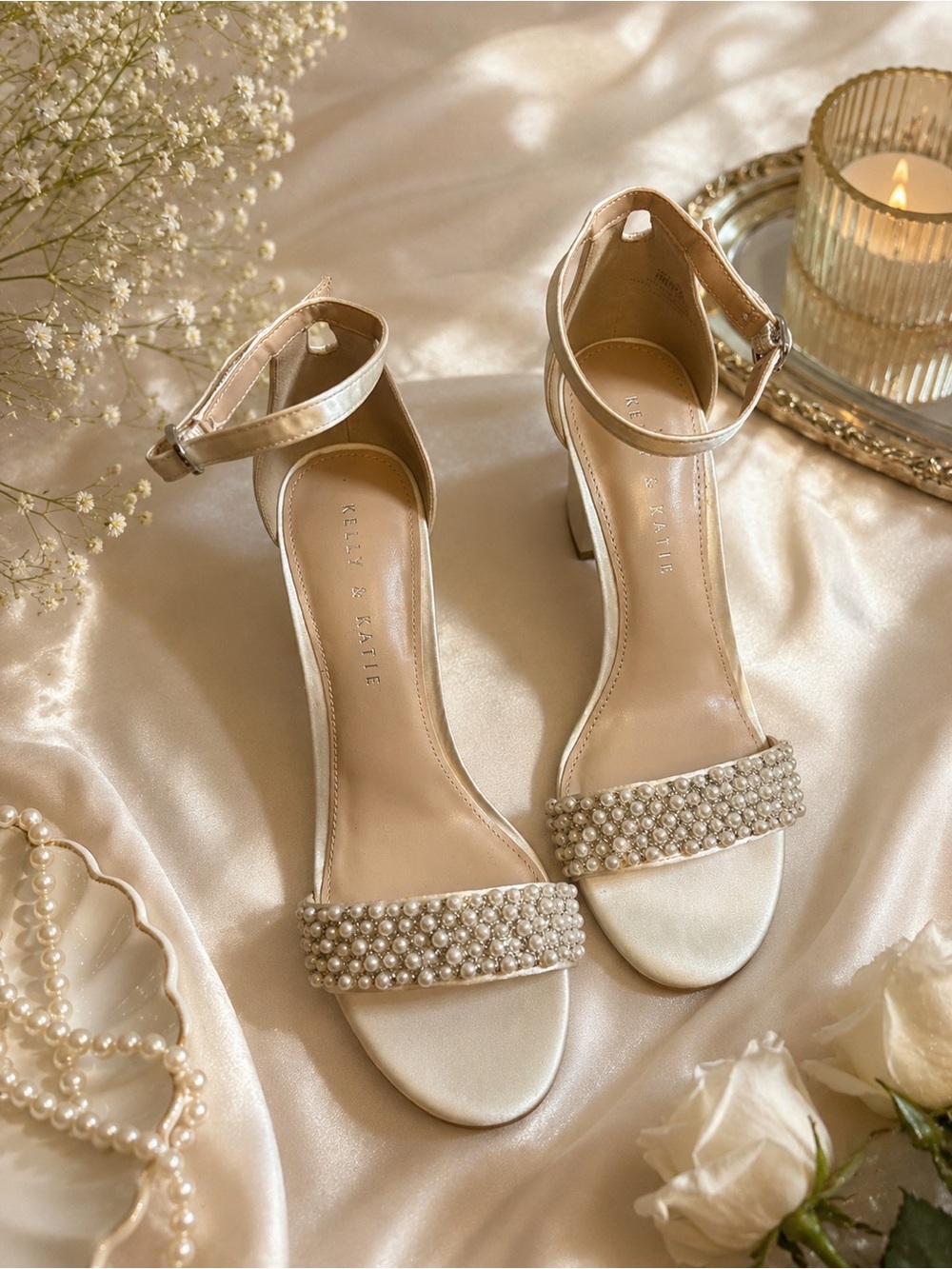 Kelly & Katie Silver Satin Pearl Heels
